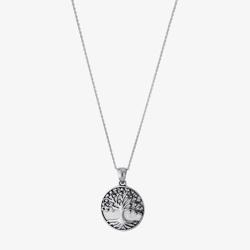Tree Of Life Womens White Mother Of Pearl Sterling Silver 16 Inch Pendant Necklace
