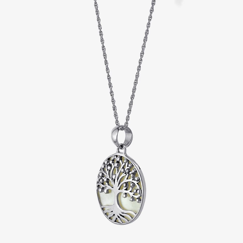 Tree Of Life Womens White Mother Of Pearl Sterling Silver 16 Inch Pendant Necklace