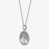 Tree Of Life Womens White Mother Of Pearl Sterling Silver 16 Inch Pendant Necklace