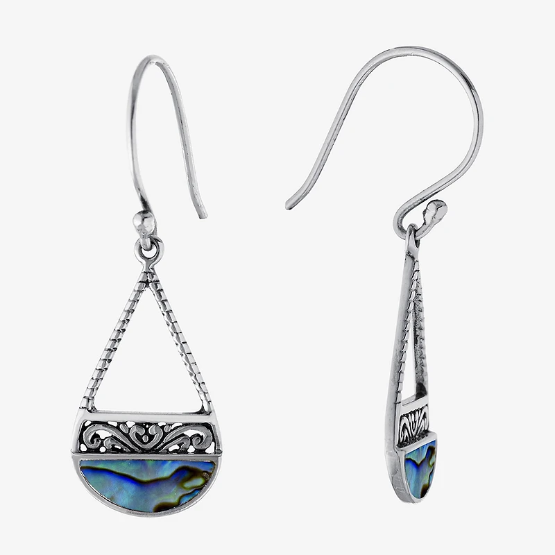 Bali Inspired Womens Abalone Sterling Silver Drop Earrings