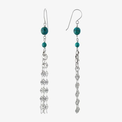 Womens Enhanced Blue Turquoise Sterling Silver Round Drop Earrings