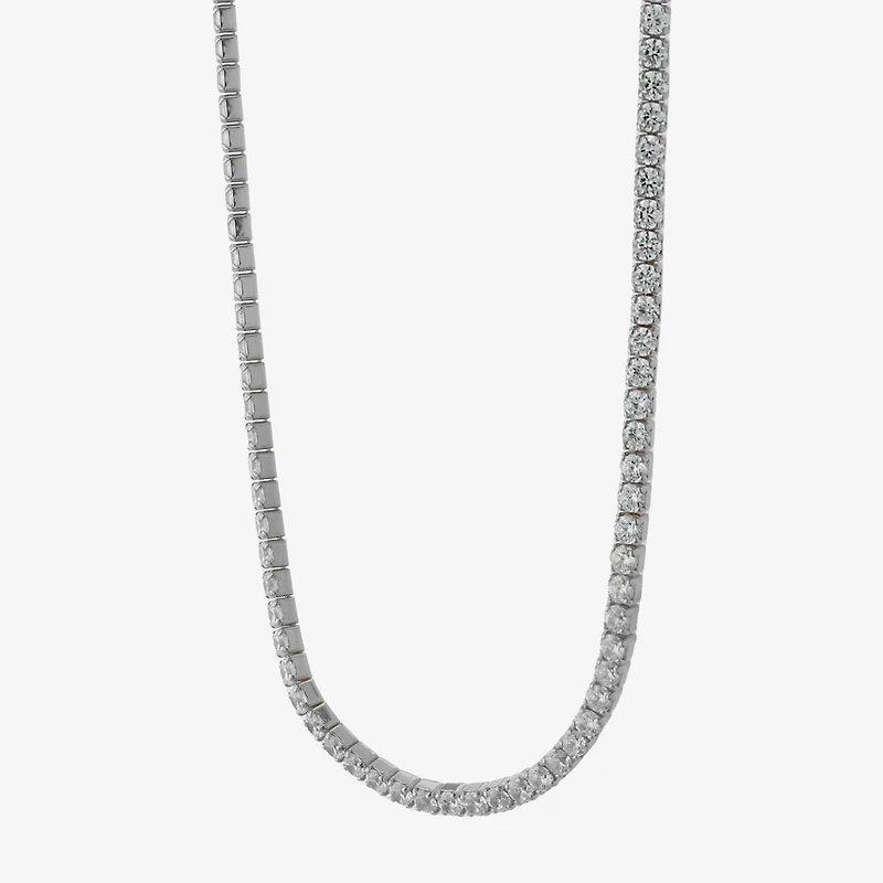 Adjustable Length Womens Cubic Zirconia Sterling Silver 26 Inch Tennis Necklace