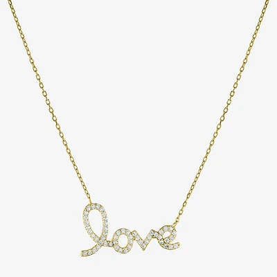 Diamonart "Love" Womens Cubic Zirconia 14K Gold Over Silver 16 Inch Pendant Necklace