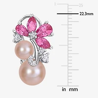 Womens Cultured Freshwater Pearl Sterling Silver Flower Drop Earrings