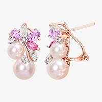 Womens Pink Cultured Freshwater Pearl 18K Rose Gold Over Silver Flower Drop Earrings