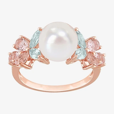Womens 8-9MM White Cultured Freshwater Pearl 18K Rose Gold Over Silver Cocktail Ring