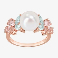 Womens 8-9MM White Cultured Freshwater Pearl 18K Rose Gold Over Silver Cocktail Ring