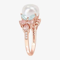Womens 8-9MM White Cultured Freshwater Pearl 18K Rose Gold Over Silver Cocktail Ring