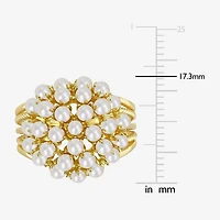 Womens 2.5MM White Cultured Freshwater Pearl 18K Gold Over Silver Cocktail Ring