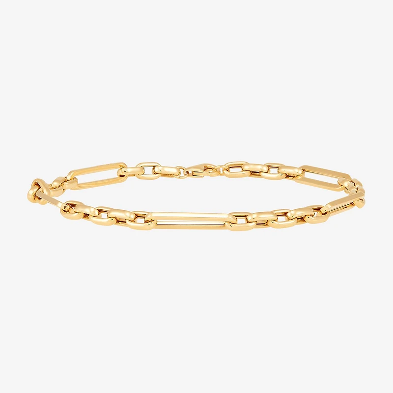 Gold Addiction Womens 14K Gold Hollow Figaro Chain Bracelet