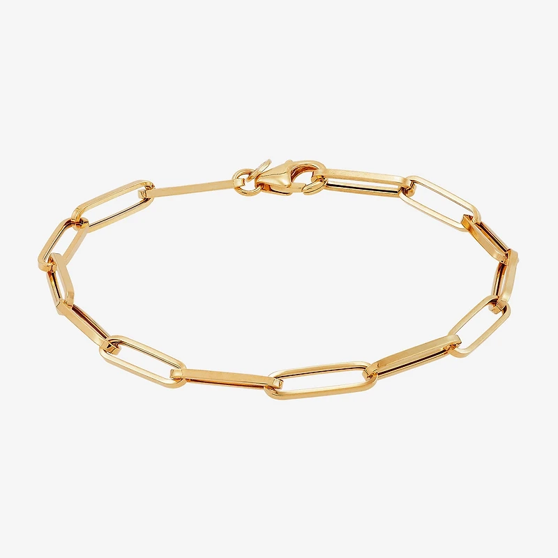 Gold Addiction Womens 14K Gold 7.5 Inch Hollow Paperclip Chain Bracelet