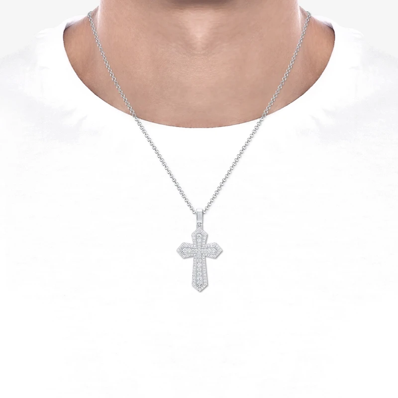 Mens 2 CT. T.W. Natural White Diamond 10K Gold 10K White Gold Cross Pendant