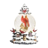 Roman 9in Lights Swirl Cardinal Dome Christmas Snow Globe