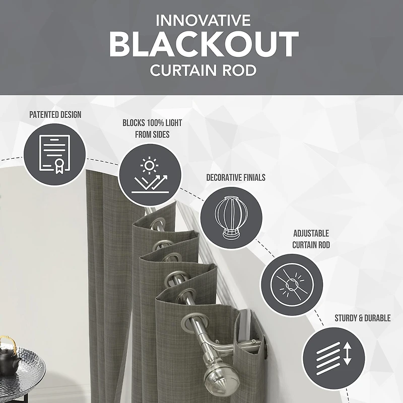 Thermaplus Black Double Cap Finial 1 IN Adjustable Curtain Rod
