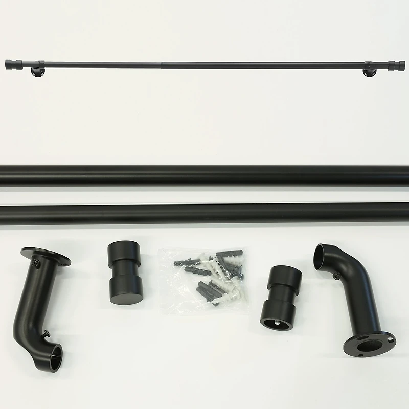 Thermaplus Black Double Cap Finial 1 IN Adjustable Curtain Rod