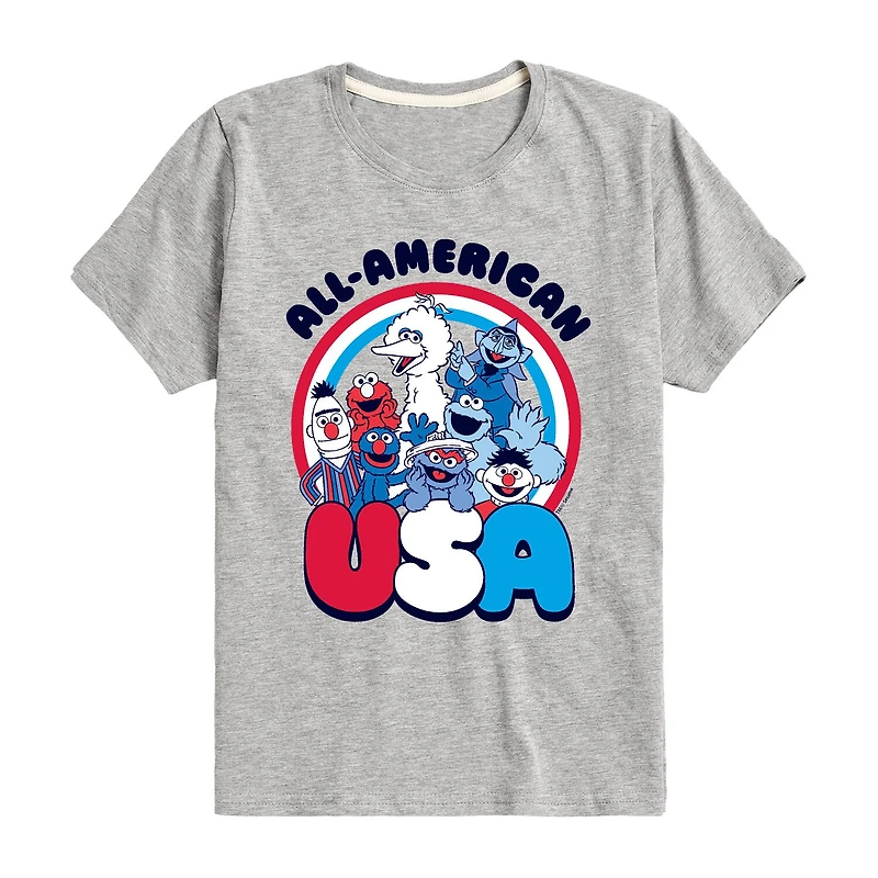 Big Kid Girls Crew Neck Short Sleeve Classic Fit Sesame Street Graphic T-Shirt