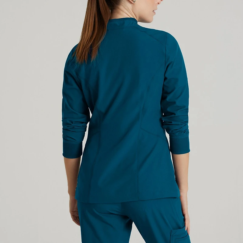 Barco One Bow894 Venture 4-Pocket Banded Collar Warm-Up Womens Plus Tall Wrinkle Resistant Scrub Jackets