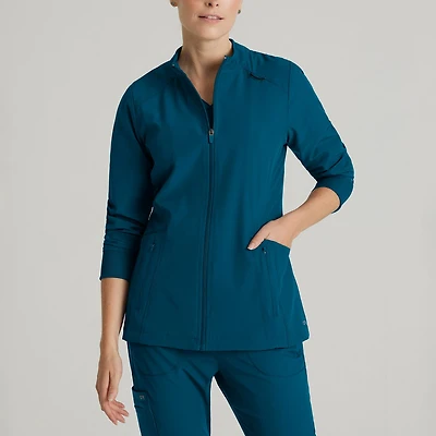 Barco One Bow894 Venture 4-Pocket Banded Collar Warm-Up Womens Plus Tall Wrinkle Resistant Scrub Jackets