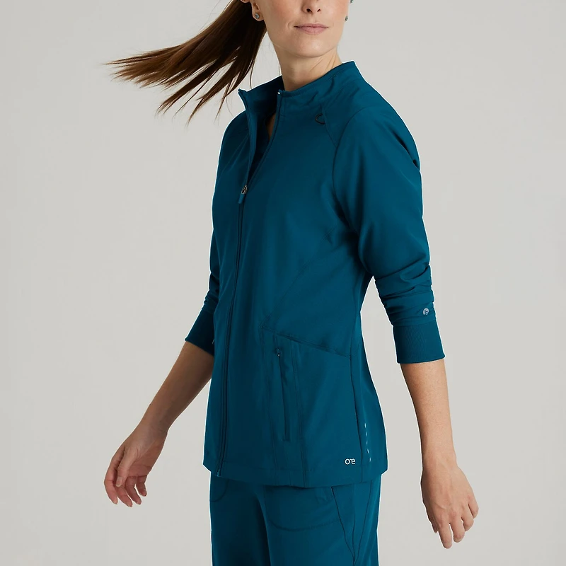 Barco One Bow894 Venture 4-Pocket Banded Collar Warm-Up Womens Plus Tall Wrinkle Resistant Scrub Jackets