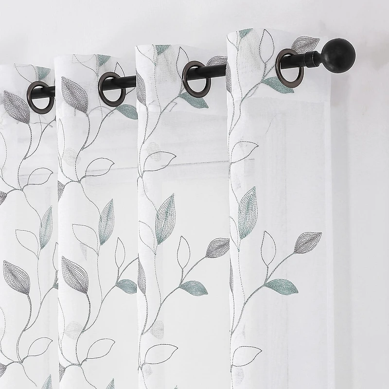 Regal Home Cedar Embroidered Grommet Top Sheer Set of 2 Curtain Panel