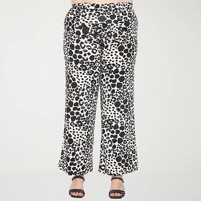 White Mark Womens Plus Mid Rise Wide Leg Palazzo Pant