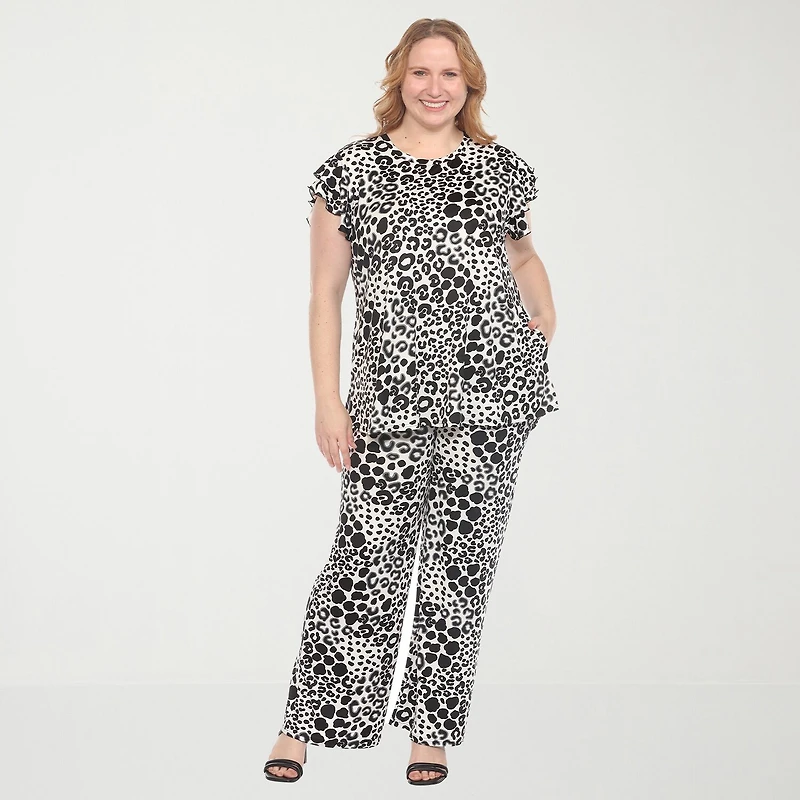 White Mark Womens Plus Mid Rise Wide Leg Palazzo Pant