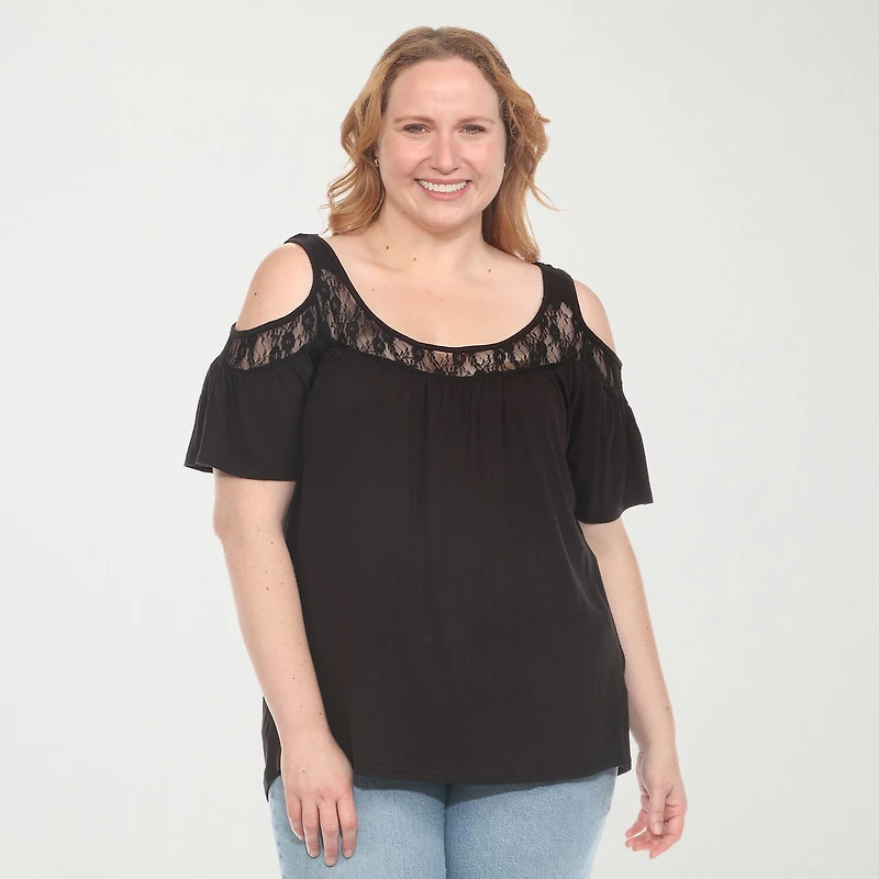 White Mark Plus Womens U Neck Short Sleeve Tunic Top