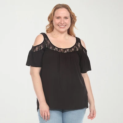 White Mark Plus Womens U Neck Short Sleeve Tunic Top
