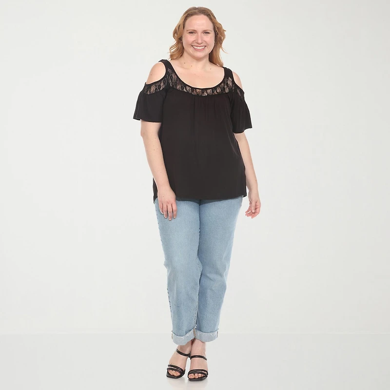 White Mark Plus Womens U Neck Short Sleeve Tunic Top