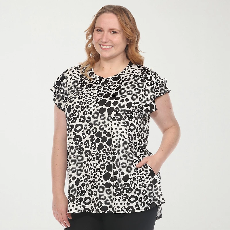 White Mark Plus Womens Round Neck Short Sleeve Tunic Top