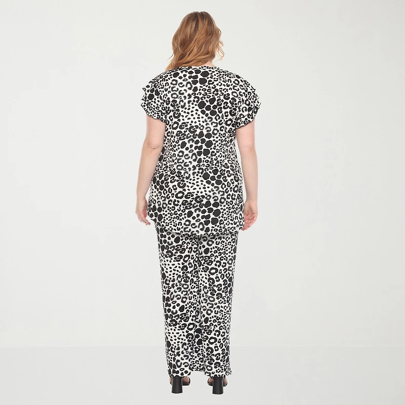 White Mark 2-pc. Leopard Pant Set-Plus