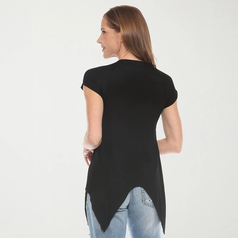 White Mark Womens V Neck Short Sleeve Embellished Tunic Top