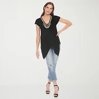 White Mark Womens V Neck Short Sleeve Embellished Tunic Top