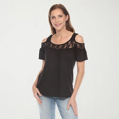 White Mark Womens Round Neck Short Sleeve Blouse