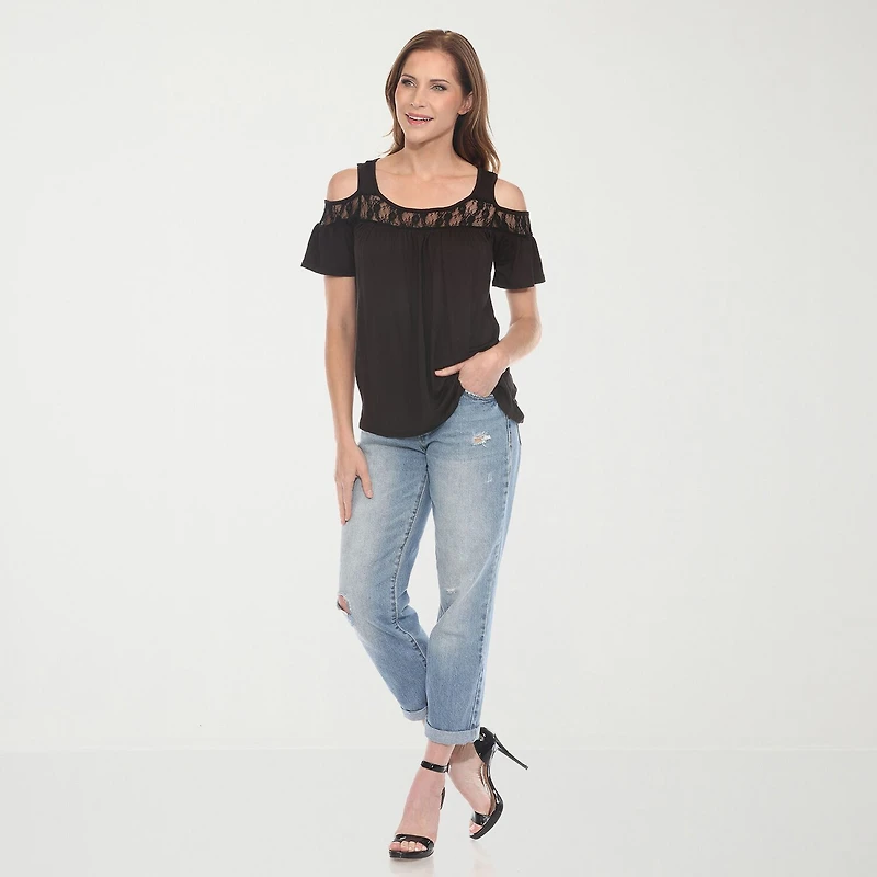White Mark Womens Round Neck Short Sleeve Blouse