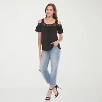 White Mark Womens Round Neck Short Sleeve Blouse