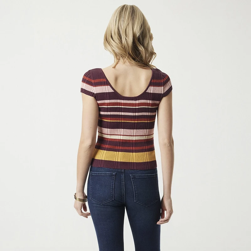 JS Jessica Simpson Womens Scoop Neck Short Sleeve Striped Pullover Sweater