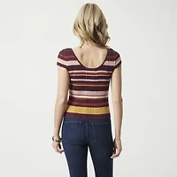 JS Jessica Simpson Womens Scoop Neck Short Sleeve Striped Pullover Sweater