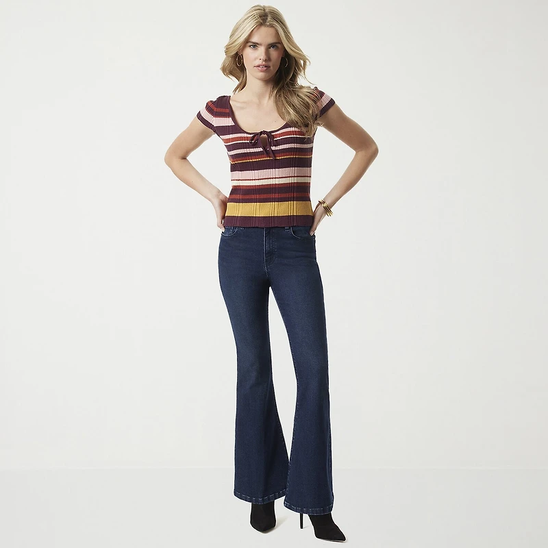 JS Jessica Simpson Womens Scoop Neck Short Sleeve Striped Pullover Sweater
