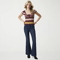 JS Jessica Simpson Womens Scoop Neck Short Sleeve Striped Pullover Sweater