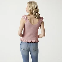 JS Jessica Simpson Womens V Neck Sleeveless Cable Knit Pullover Sweater