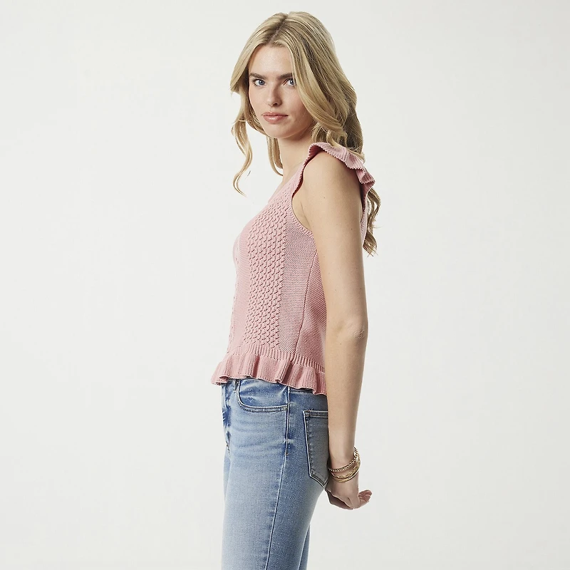 JS Jessica Simpson Womens V Neck Sleeveless Cable Knit Pullover Sweater