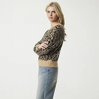 JS Jessica Simpson Womens Round Neck Long Sleeve Animal Pullover Sweater