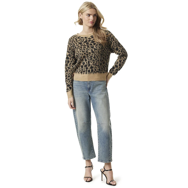 JS Jessica Simpson Womens Round Neck Long Sleeve Animal Pullover Sweater