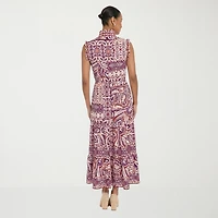 London Times Womens Mock Neck Sleeveless Maxi Dress