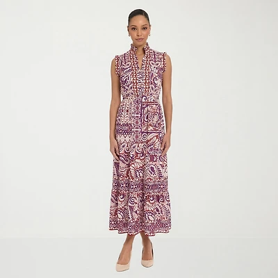 London Times Womens Mock Neck Sleeveless Maxi Dress
