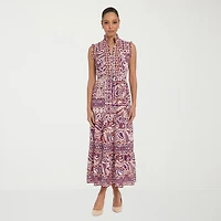 London Times Womens Mock Neck Sleeveless Maxi Dress
