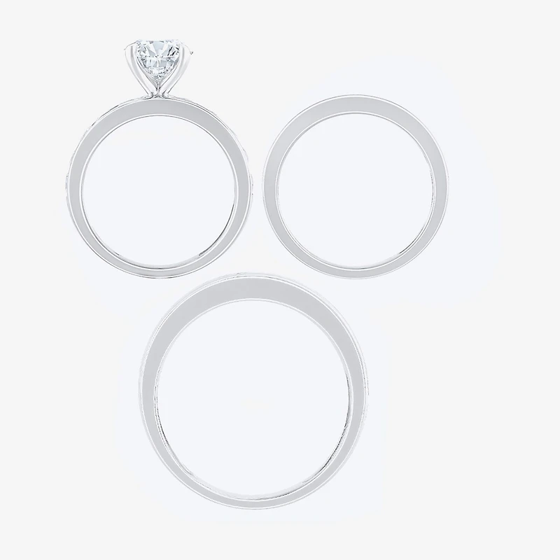(F / Vs2) Unisex Adult 5 CT. T.W. Lab Grown White Diamond 10K Gold Round Side Stone Bridal Set