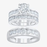 (F / Vs2) Unisex Adult 5 CT. T.W. Lab Grown White Diamond 10K Gold Round Side Stone Bridal Set
