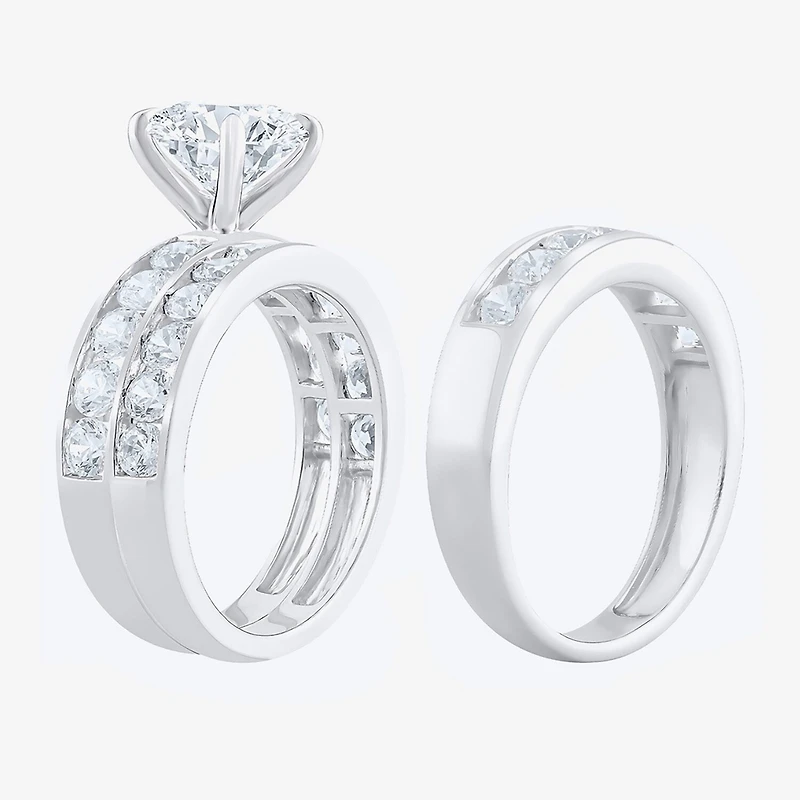 (F / Vs2) Unisex Adult 5 CT. T.W. Lab Grown White Diamond 10K Gold Round Side Stone Bridal Set
